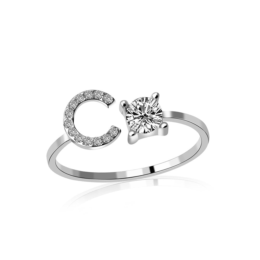 S925 silver 26 letter English zirconia open ring