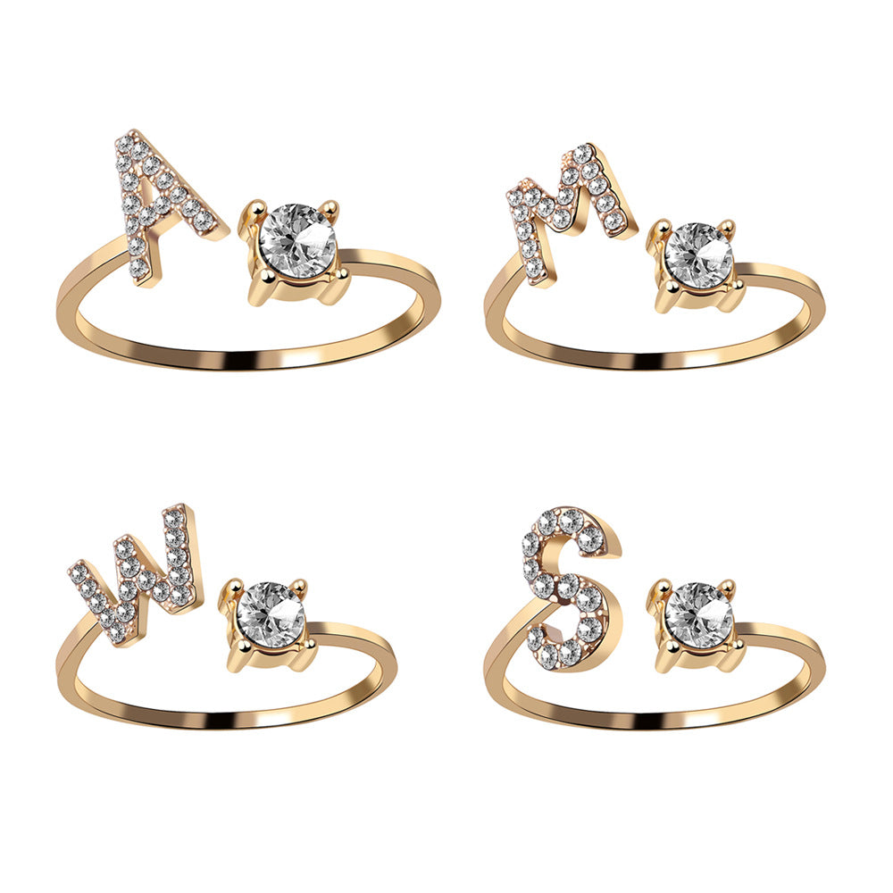 S925 silver 26 letter English zirconia open ring