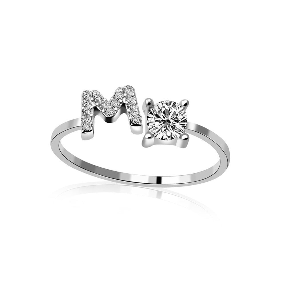 S925 silver 26 letter English zirconia open ring