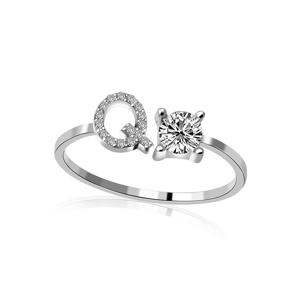 S925 silver 26 letter English zirconia open ring