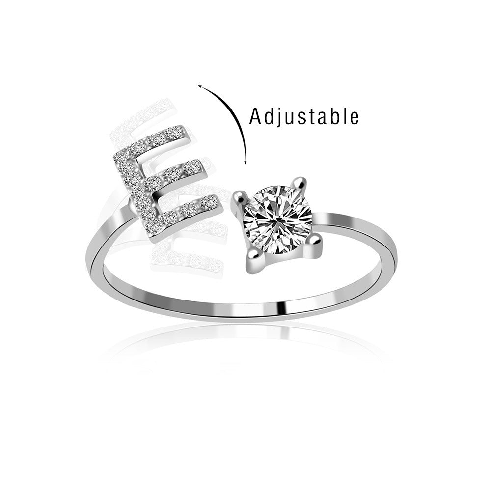 S925 silver 26 letter English zirconia open ring