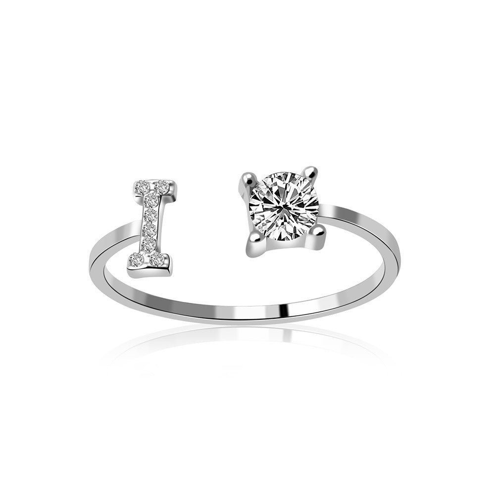 S925 silver 26 letter English zirconia open ring