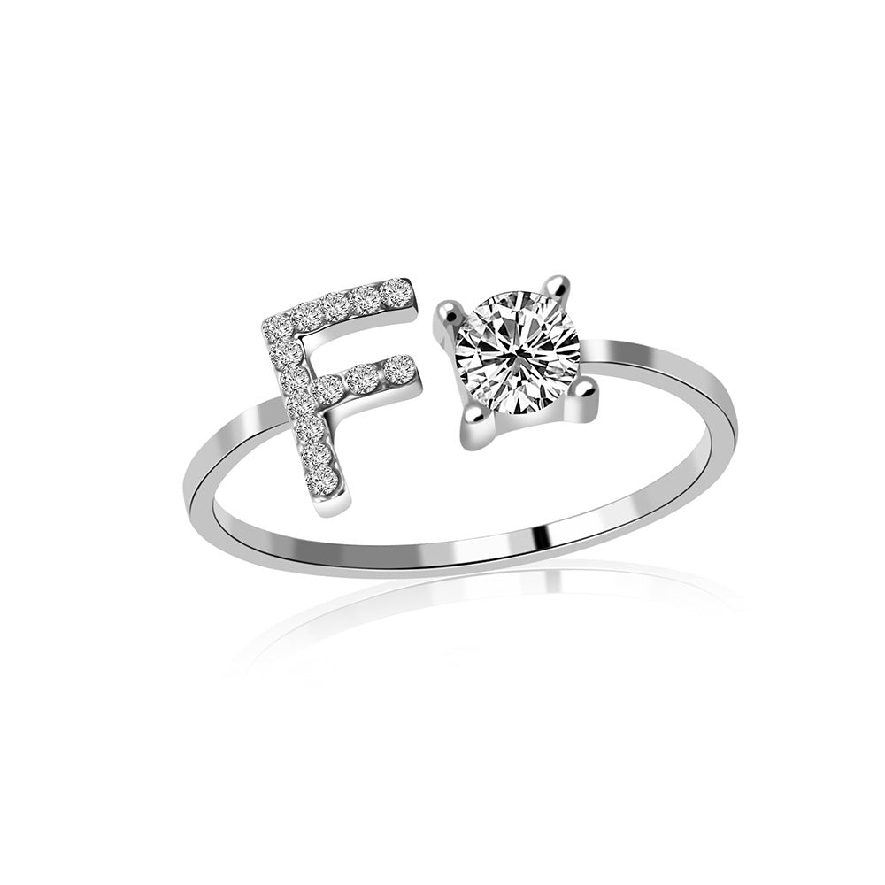 S925 silver 26 letter English zirconia open ring