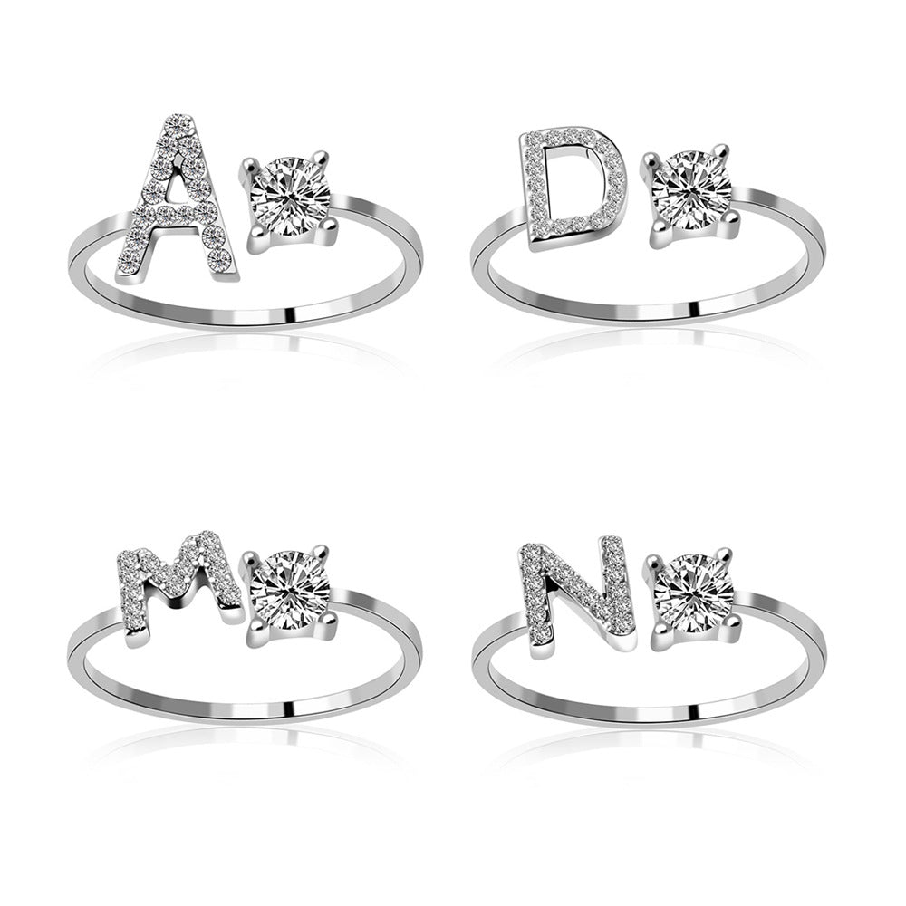 S925 silver 26 letter English zirconia open ring