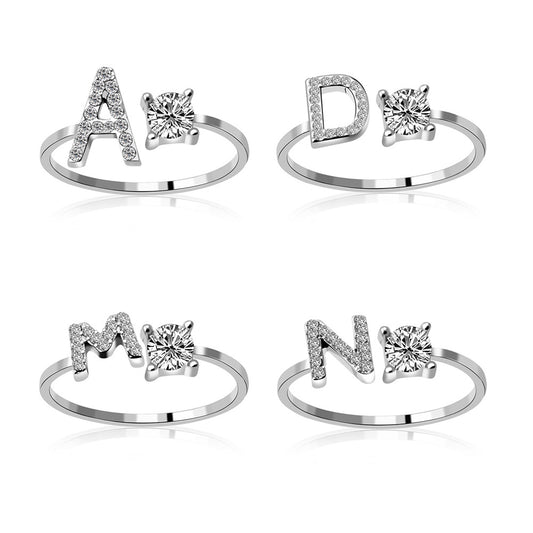 S925 silver 26 letter English zirconia open ring